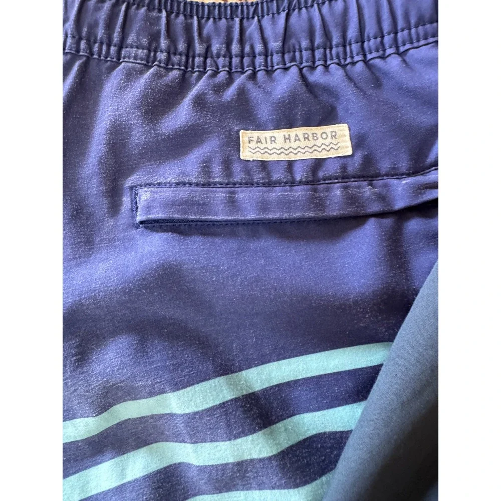 Fair Harbor Mens Swim Trunks Set of 2 Blue Teal Striped Lined Size Medium
